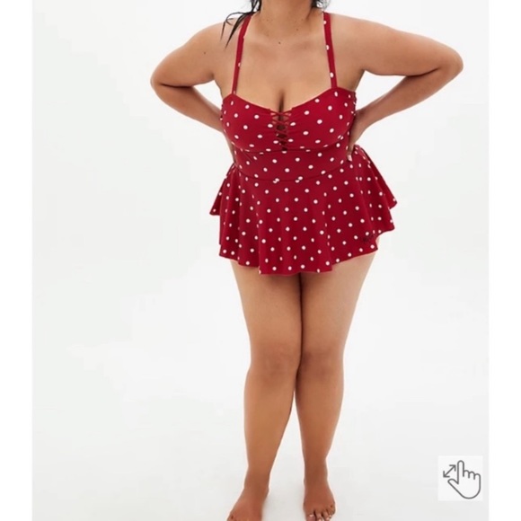 Torrid Disney Minnie Mouse Red Dot Retro Lattice Peplum Swim Dress Swimsuit 3X - Picture 13 of 16
